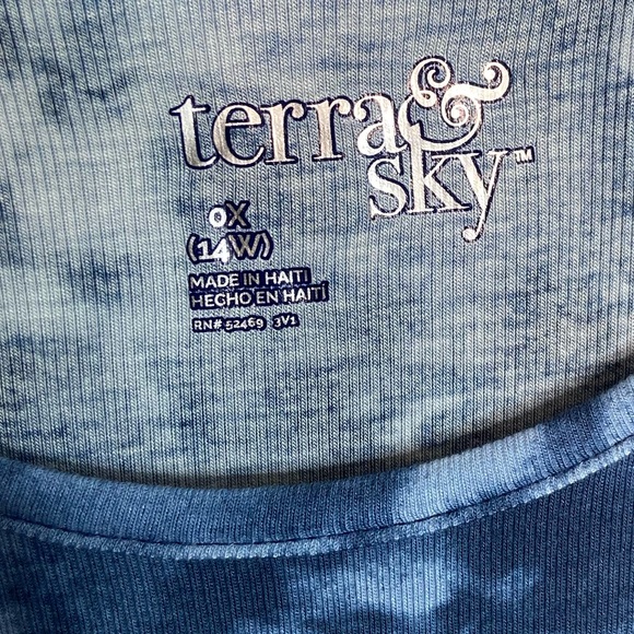 Blue Tie Dye Super Soft Ribbed Scoop Neck Tank 0X - Picture 3 of 3